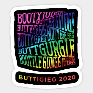 How do you say Mayor Pete Buttigieg's name? Rainbow trippy retro list of ways people say it. Sticker